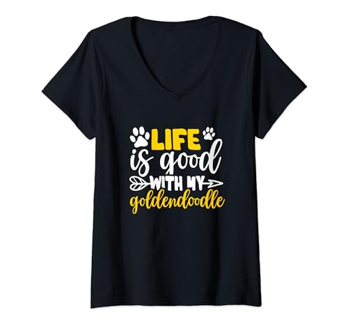 Mujer Perro Golden Doodle Camiseta Cuello V
