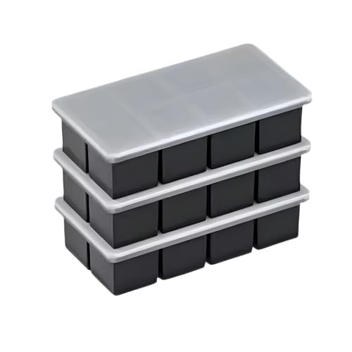 Image of Ice Cube Molds with Lid,Big Silicone Ice Cube Tray for Whiskey,2Inch Square Ice Cube Tray,Easy-Release Ice Mold,Giant Ice Cubes for Bourbon Cocktail (3,Black)