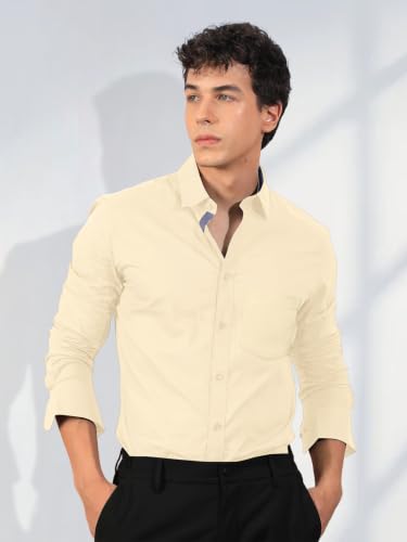 Image of Pinkmint Men's Solid Shirt | Soft Cotton Blend | Casual Shirt | Plain | Full Sleeve - Regular Fit (Available in Plus Size and Pack of 2)
