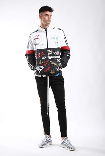 Image of SCREENSHOT Mens Streetwear Windbreaker Jacket - Lightweight Graphic Hoodie, Graffiti Hip Hop Urban Fashion Pullover Top