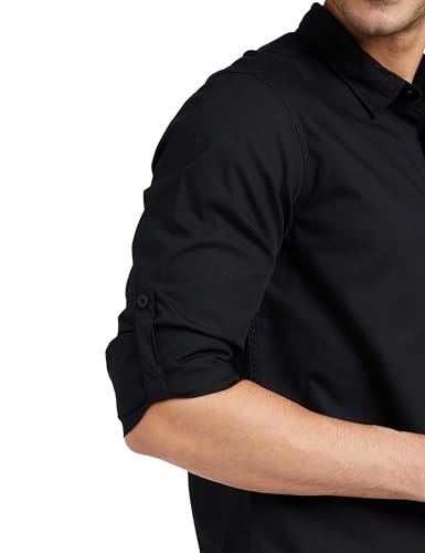 Image of Amazon Brand - Symbol Men's Cotton Shirt | Casual | Plain | Full Sleeve | Summer - Regular Fit (Available in Plus Size) (Black + White 2XL) (Combo Pack of 2)
