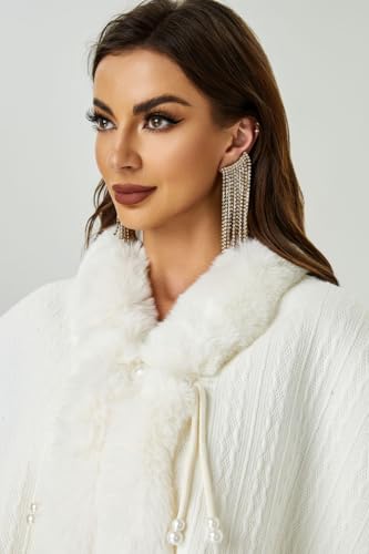 Datangep Women Fashion Sequins Faux Fur Wraps Shawls Stoles Cape for Prom Evening Party dress Outwear Coat3