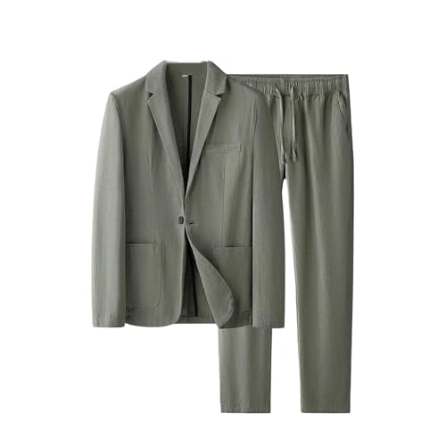 Men's Linen Suit Set Light Thin Casual Cotton Linen Suit Two Piece Set Fabric