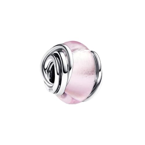 Abalorios Charms Colgantes de Vidrio Murano rosa circundante Plata de Ley 925 con Compatible con Pulsera, Charms para Mujer
