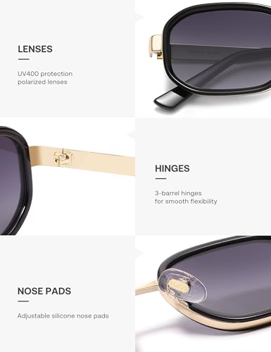 Image of SOJOS Trendy Rectangle Polarized Sunglasses for Women Men,Retro Square Shades Chic Sun Glasses SJ1291