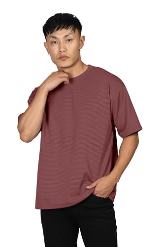 Image of SHODOX Men Oversized T Shirt Solid Dotted Design | Round Neck Loose Fit Drop Shoulder Casual T-Shirt for Men