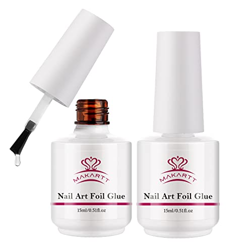 Makartt Nail Foil Glue Gel For Nail, Foil Gel Transfer For Nails Art Stickers Strong Adhesion Foil Transfer Gel Soak Off Nail Foil Kit Nail Foil Sheets Manicure Salon Diy Uv Lamp Required 15Ml 2Pcs #TOP5