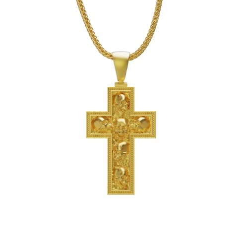 Handmade Skulls In Cross Necklace, Biker Gothic Medieval, 925 Sterling Silver Chain Pendant, Christian Religious Gift Necklace3