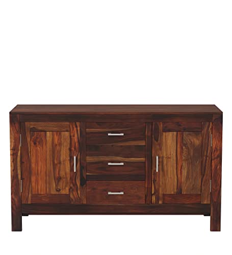 Image of Solid Sheesham Wood Free Standing Multipurpose Storage Sideboard Cabinets with 2 Door & 4 Storage Drawers Cabinet for Living Room Home and Office Teak Finish