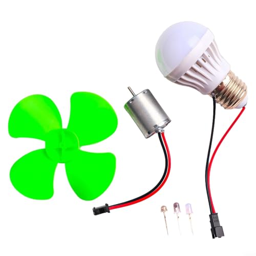 Oniissy Mini motor de turbina eólica con aspas generador de energía alternativa LED kit de bricolaje, mini motor de turbina eólica para proyectos de energía de bricolaje (con bombilla)