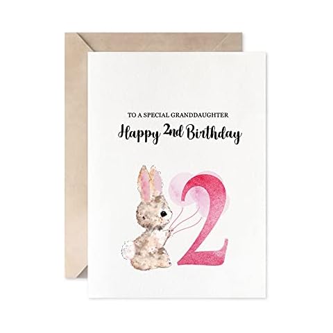 MAGJUCHE Rabbit Happy 2nd Birthday To a Special Granddaughter, Pink Cute Baby Girl 2 Years Birthday Card Gift Cover