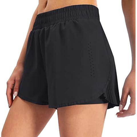 JOYSPELS Women's 2 in 1 Running Shorts - Butter Soft Sports Shorts Lining, Ladies Running Workout Yoga Gym Shorts for Women with Hidden Drawstring at Waist - Black - L Cover