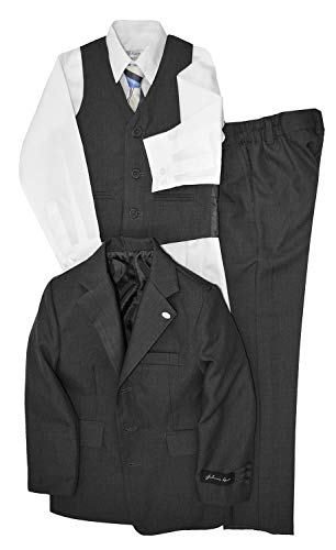 Johnnie Lene Dress Up Boys Designer Suit Set JL5016 (12 Husky, Charcoal)