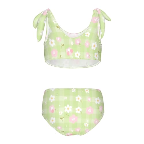 KLL Pink White Check Cute Girls' 2 Piece Bikini Sets Scoop Neck Swimming Swimsuit Bathing Suit2