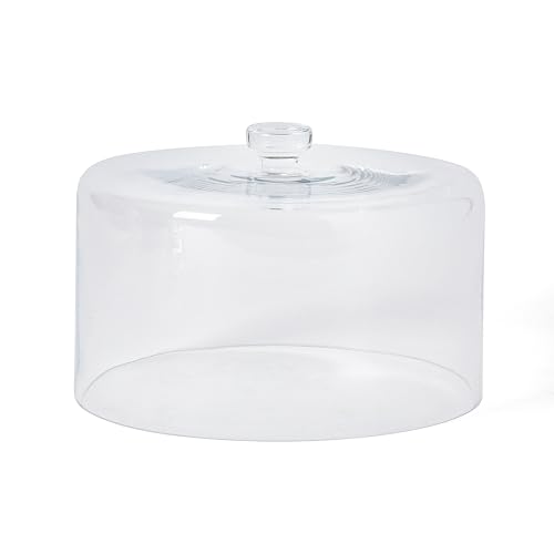 Image of Martha Stewart Watercrest Glass Cake Stand with Dome, 10.2 Inch Clear Footed Pedestal Cake Stand with Glass Lid Cover, Handmade Glassware for Cakes and Desserts