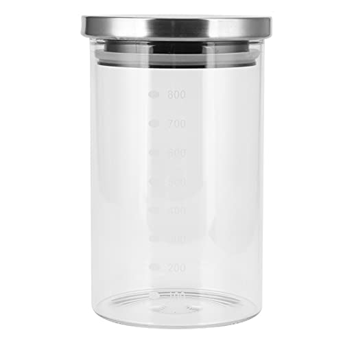 Lylithuif Contenedor de almacenamiento de alimentos con tapa de acero inoxidable y línea de graduación, tarro sellado de cocina para el hogar, cafeterías, restaurantes, vidrio de (800ml)