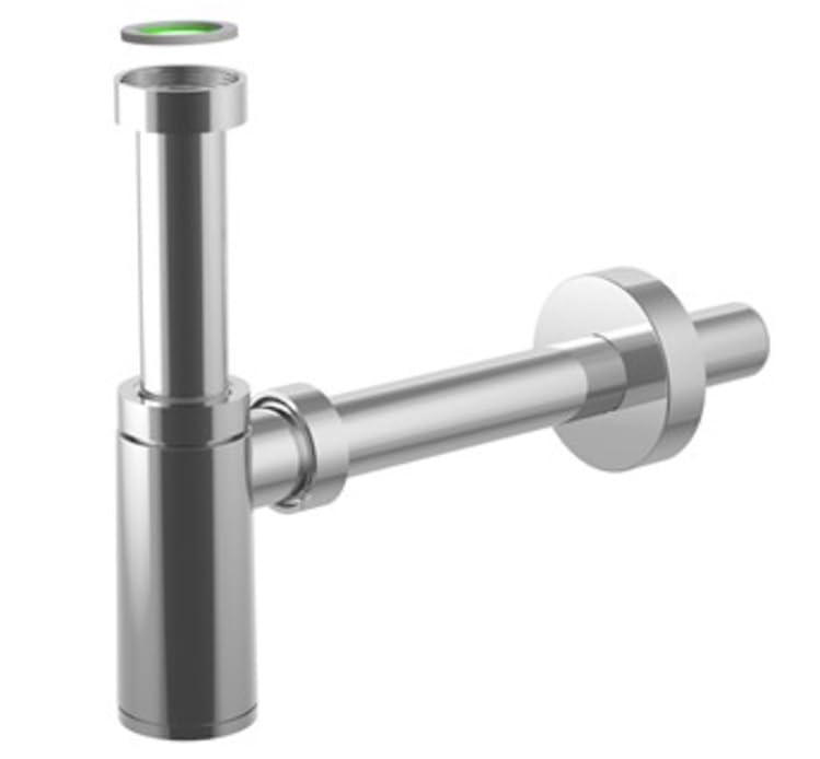 BSSTORE Sifón desagüe lavabo cromado, entrada 1'1/4 x 100 mm, desagüe 32 x 250 mm