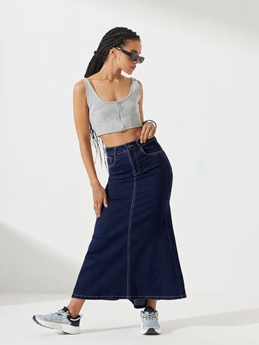 Image of Dolce Crudo Women's Flared High-Rise Stretchable Denim Maxi Skirt