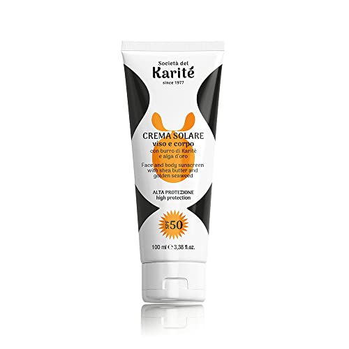 Karité Bioelite Crema Solare Viso e Corpo SPF 50 – Alta Protezione UVA/UVB con Burro di Karité e Alga d’Oro – Idratante, Anti-Age e Antiossidante – per Pelli Sensibili, 100 ml, Made in Italy