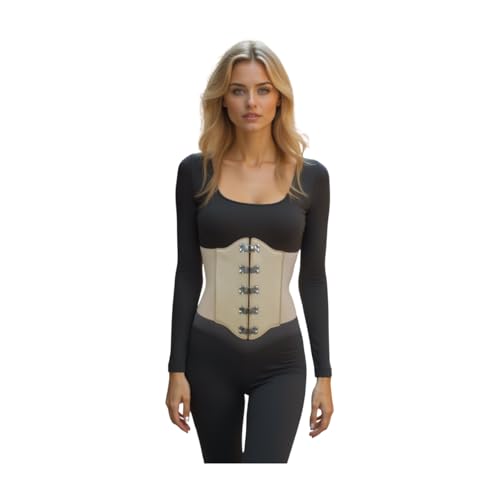 Women Fashion Corset Wide Belt - Faux Leather Silver Buckles S M Champagne