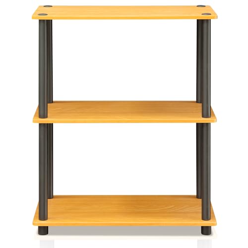 Furinno TURN-N-TUBE Storage Shelves, 3-Tier Book Shelf, Corner Shelf, Toolless Open Shelves, for Organization and Storage, Living Room, Garage, Home Office, Light Cherry