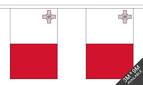 Flagtex Malta Fabric Bunting – 9m with 30 Flags – Indoor & Outdoor Decoration – String Flags Banners Maltese Mediterranean Island Southern Europe — image 1