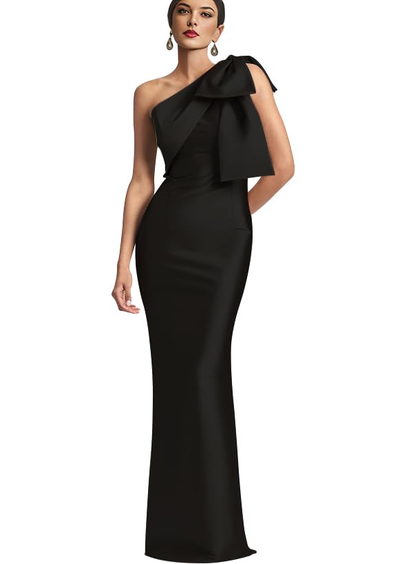 IIF One Shoulder Bow Prom Dress for Women Mermaid Satin Formal Dresses Long Bodycon Evening Cocktail Gowns IIF043