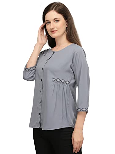 Image of PRETTIFY Women's Regular Fit Embroidered Casual 3 /4 Sleeve Western Top