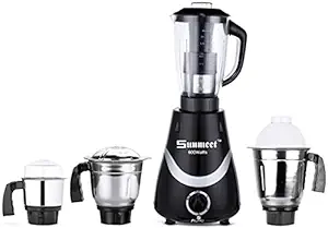 Sunmeet Necklace 600W Mixer Grinder with 3 Stainless Steel Jars and 1 Juicer Jar (1 Wet Jar, 1 Dry Jar and 1 Chutney Jar), Black-Silver.Make in India(ISI Certified)