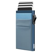 YESIIW Portafoglio da uomo piccolo portafoglio sottile per uomo, minimalista, protezione RFID, porta carte di credito popup, sottile, con scomparto portamonete, A04 - Azzurro, Minimalista