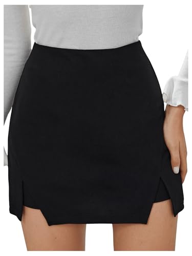 WDIRARA Women's High Waist Split Hem Mini Skirt Side Slit Bodycon Skirts