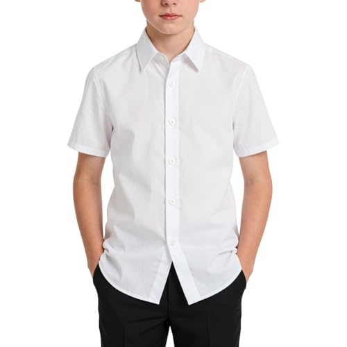 AYBUY Chemise à Manches Courtes pour Garçon, Chemise Formelle à Manches Courtes pour Enfants, Chemises Formelle pour Uniforme Scolaire Enfant, Couleur unie,...