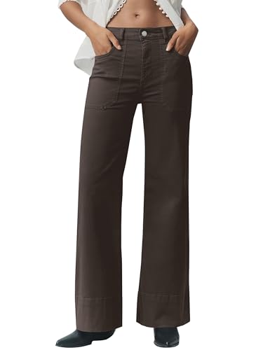 Womens High Waist Flare Wide Leg Pants Loose Fit Full Length