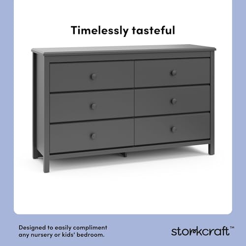 Image of Storkcraft Alpine 6-Drawer Dresser (Gray) - GREENGUARD Gold Certified, Gray Dresser for Bedroom, Kids & Nursery Storage Drawers, Safety Interlocking Drawers, Pre-Installed Tracks, Kids Bedroom