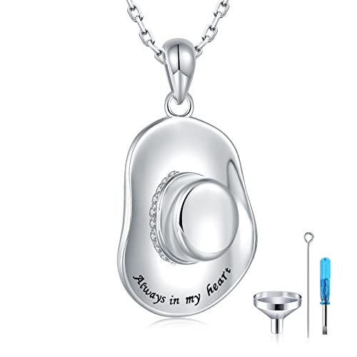 Cowboy Jewelry Urn Necklaces for Ashes - 925 Sterling Silver Cowboy Hat / Boots Memorial Cremation Pendant Urn Necklace for Women, Delicate Cowboy Hat / Boots Keepsake Jewelry Urn Hold Ashes Necklace