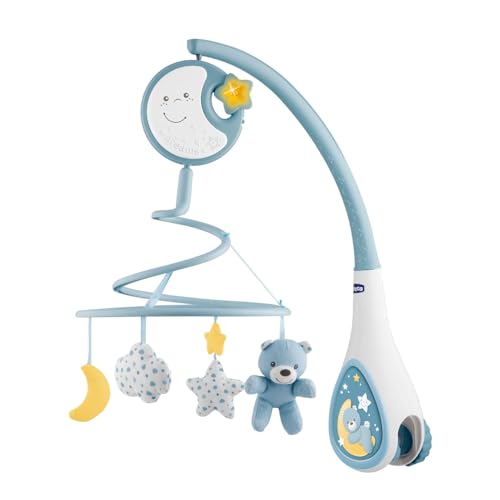 Chicco Next2Dreams Giostrina Neonato 3in1 con Carillon Elettronico per Culla e Lettino, Compatibile con Culla Chicco Next2Me, con Effetti Sonori, Proiettore di Luce Soffusa, Musica - 0+ Mesi, Blu