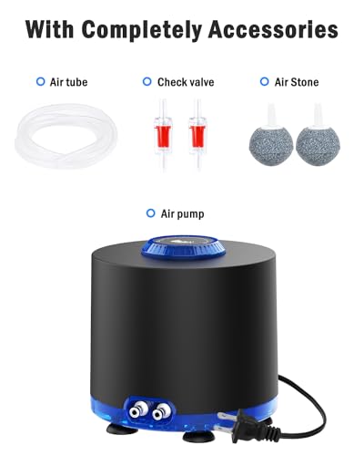 AQQA Aquarium Luftpumpe, 920L/H Sauerstoffpumpe Aquarium- Ausreichend Sauerstoffzufuhr, Ultra-leiser Betrieb, 2 Einstellbare Luftauslässe für Aquarien bis zu 1200L (10W)