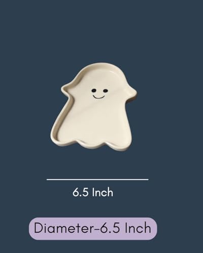 Image of WEAVING HOMES Spooky Ghost Handmade Dessert Plate, Size: 16 * 10 cm Microwave & Dishwahsher Safe (Set of 1)