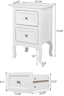 Bonnlo White Nightstand with 2 Drawers, Night Stands for Bedrooms, Small Bed Side Table/White Night Stand with Drawers for Small Spaces, College Dorm, Kids’ Room, Living Room, French, 16W x 12D x 24H