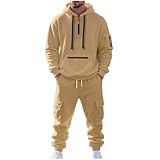 Fleece Lined Men Tracksuit Set 2 Piece Sets - Tactical Hoodies Quarter Zip Pullover & Cargo Joggers Athletic Sweatsuits Thermal Clothes Gym Outfits Winter Fall Fashion 01# Khaki Large