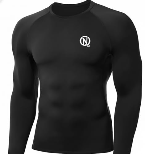 Image of NEVER QUIT Men's Compression Shirt Pack of 1 or 2 - Long Sleeve Quick Dry Base Layer T-Shirt for Gym, Running & Sports Workout