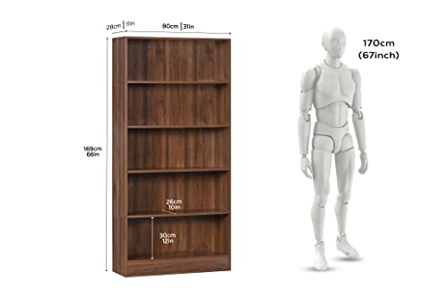 Image of DeckUp Muvo 5-Shelf Engineered Wood Book Shelf and Display Unit (Walnut, Matte Finish)
