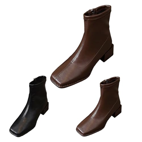 Botas de media pantorrilla para mujer, botas de tobillo de punta cuadrada, informales, cómodas, botines de tacón grueso con cremallera lateral, puntera cuadrada, tacón grueso, cremallera lateral