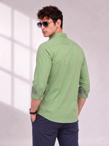 Image of Diverse Men's Cotton Shirt for Men | Regular Fit Full Sleeve Solid Casual Shirt with Spread Collar, Stylish Pocket Design, Standard Length | Formal Office Wear
