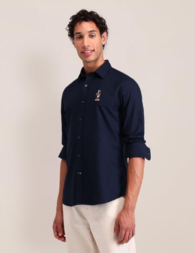 Image of U.S. Polo ASSN. Solid Tailored Fit Shirt for Men - 100% Cotton, Breathable & Comfortable, Full Sleeves Casual Shirt for Men