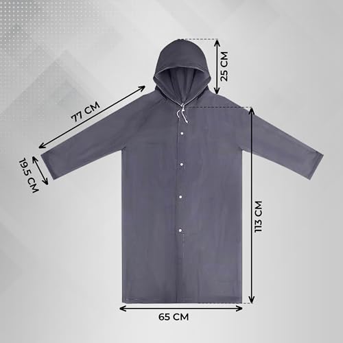 Image of Robustt Unisex Raincoat EVA Long Length With Hood - Transparent (Pack of 1) | Waterproof Rain Poncho