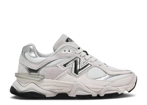 New Balance 9060 Unisex Sneakers, White Black Metallic Silver, 9 US Women/7.5 US Men