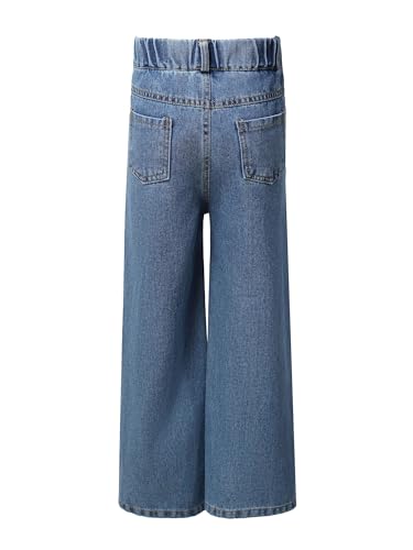Aislor Kids Girls Frayed Star Straight Wide Leg Jeans Casual Washed Denim Pants Elastic Waist Denim Trousers with Pocket2