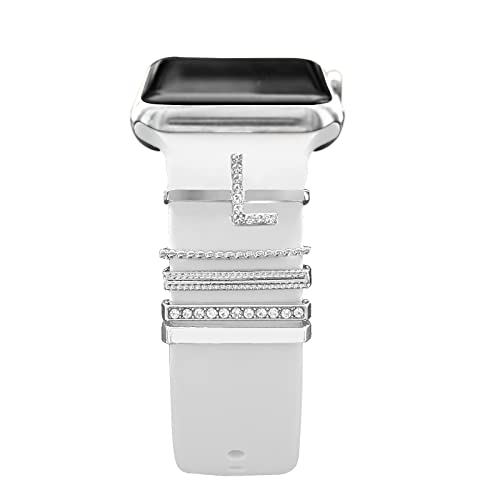 Image of 5Pcs Charms for Apple Watch band 41mm 45mm 40mm 44mm 38mm 42mm 46mm 49mm Women,Diamond+Metal Jewelry Decorative Ring For iWatch series 11 10 9 8 7 6 5 4 se 3 /2,Galaxy watch 7 /6 /5 /4,Strap Accessories