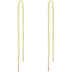 Pendientes Largos Mujer Dorados RUBOBUC 14 k Pendientes de Oro para Mujer Pendientes Colgantes Hilo de Rosca Pendientes Colgantes Minimalismo Pendiente de Cadena Larga sumergido (Dorado)